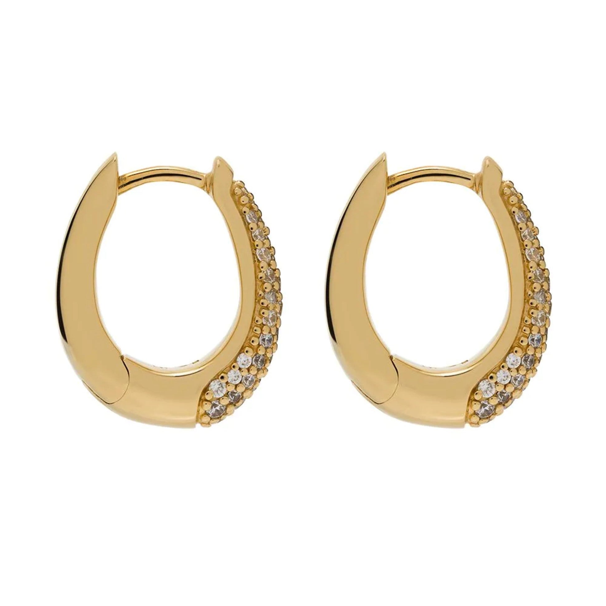 14K Gold Pave Diamond Huggie Earrings | Thick Tapered Hoops | Simple Gold Huggie | Celebrity Style Hoop Earrings | Gift for Her. Cushionblue
