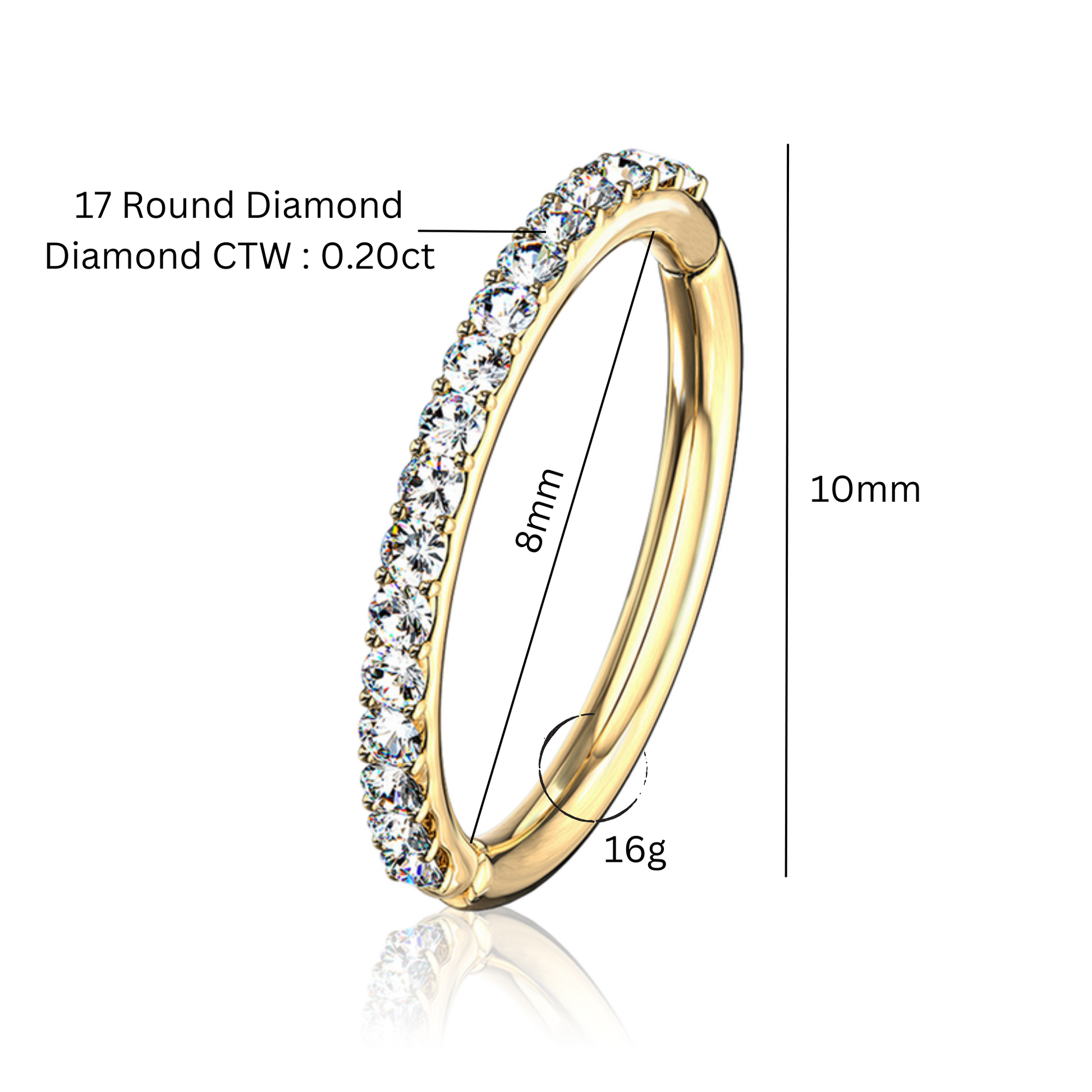 Conch Hoop Clicker, Hinged Segment Ring, Cartilage Helix Rook Hoop, Diamond (0.20ct) Septum Ring,Conch Piercing. Cushionblue