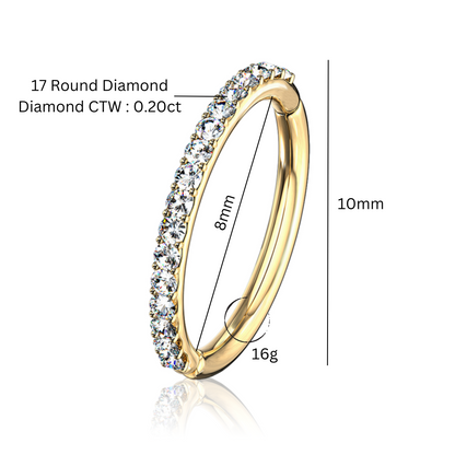 Conch Hoop Clicker, Hinged Segment Ring, Cartilage Helix Rook Hoop, Diamond (0.20ct) Septum Ring,Conch Piercing. Cushionblue