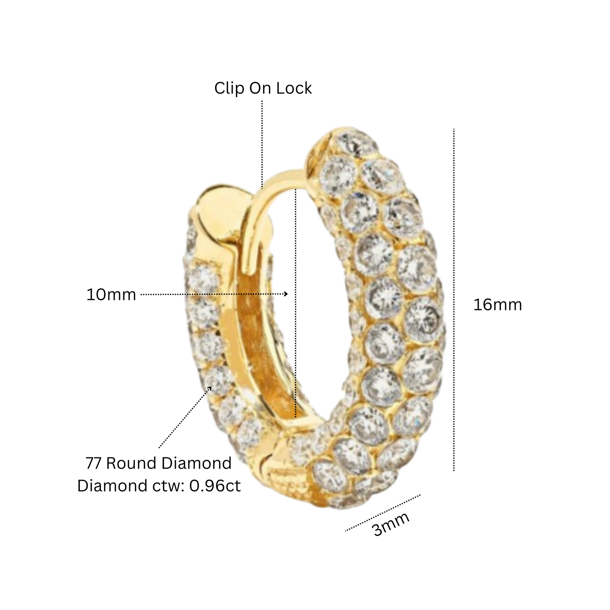 Hoop Earring Pave Diamond (1.94ct) Huggies Hoop Earring, Hip Hop Fashion Jewelry. Cushionblue