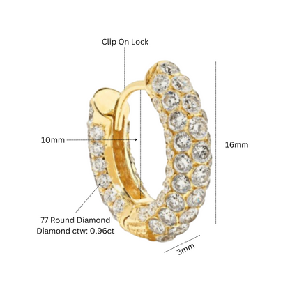 Hoop Earring Pave Diamond (1.94ct) Huggies Hoop Earring, Hip Hop Fashion Jewelry. Cushionblue