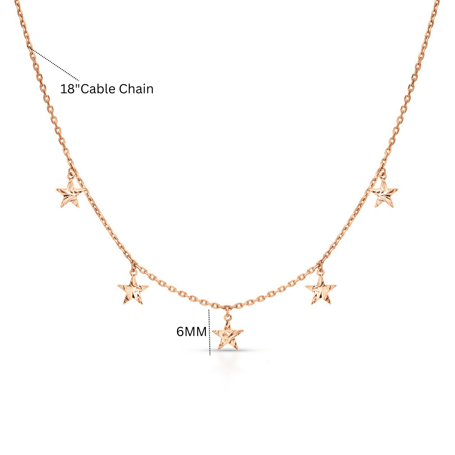 14k Solid Gold Star Dangle Choker Necklace | Tiny Star Station Necklace | Celestial Jewelry for Astrology Lovers, Gift for Her. Cushionblue