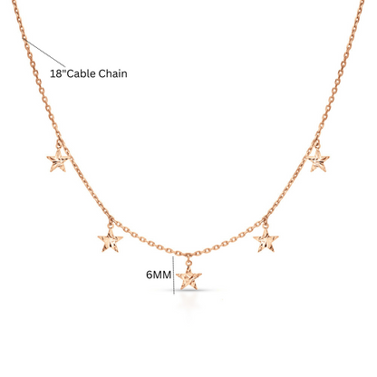14k Solid Gold Star Dangle Choker Necklace | Tiny Star Station Necklace | Celestial Jewelry for Astrology Lovers, Gift for Her. Cushionblue