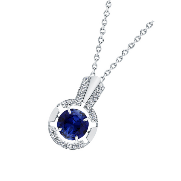 14k Blue Sapphire Round Pendant Cushionblue