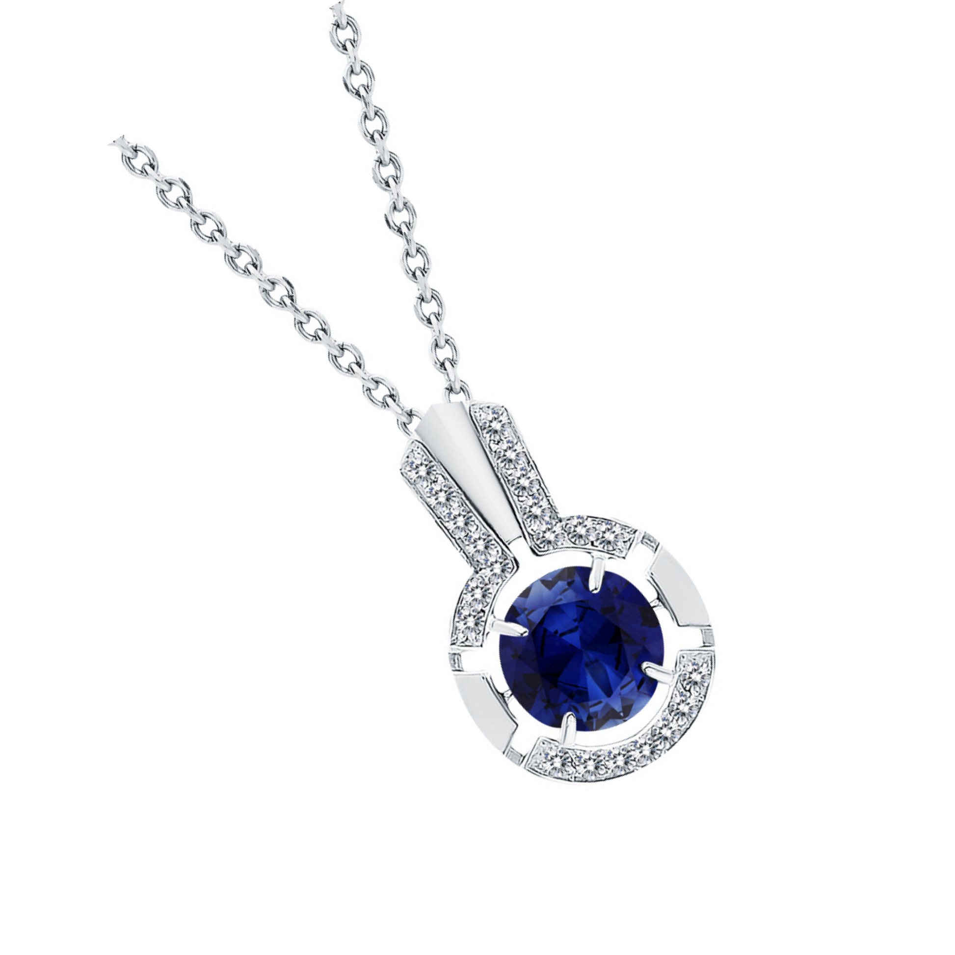 14k Blue Sapphire Round Pendant Cushionblue