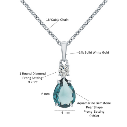 14k Gold Green Aquamarine  Necklace. Cushionblue