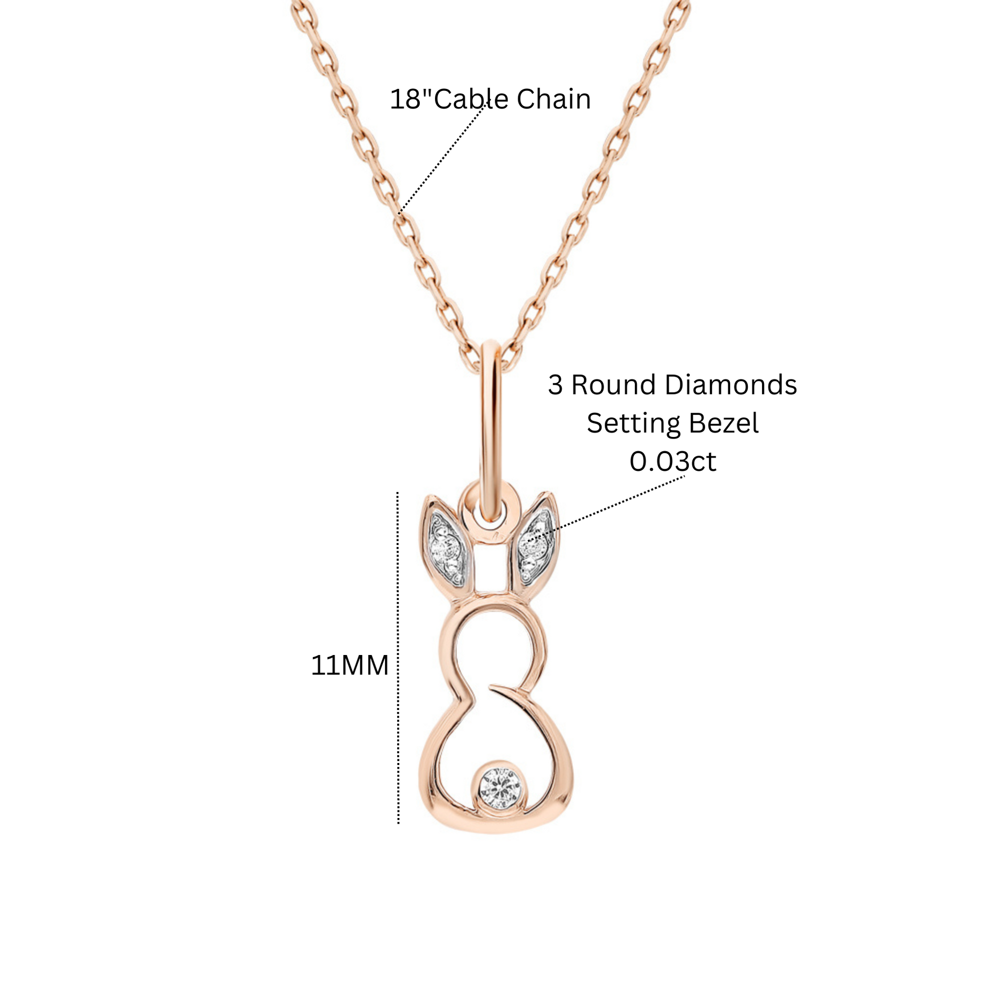 14k Solid Gold Diamond Rabbit Pendant | Bunny Charm Necklace | Handcrafted Animal Jewelry Gift for Her Cushionblue