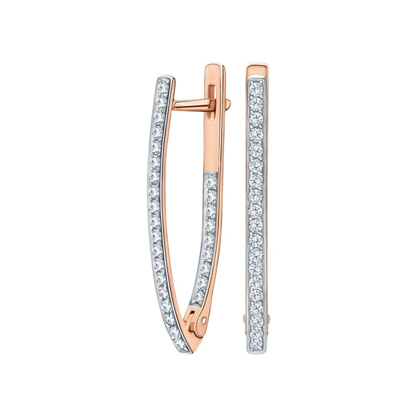 14k Gold Geometric V-shaped Diamond Hoop Earring, V-Shape Hoop Earrings. Cushionblue