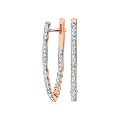 14k Gold Geometric V-shaped Diamond Hoop Earring, V-Shape Hoop Earrings. Cushionblue