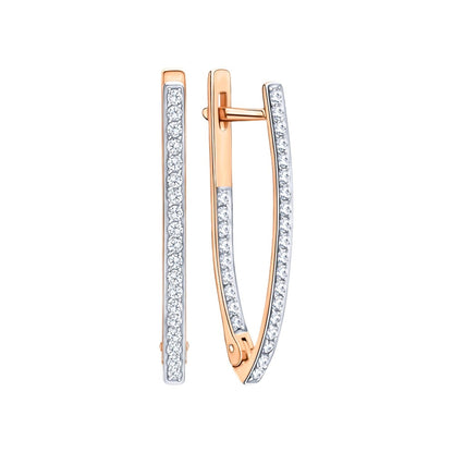 14k Gold Geometric V-shaped Diamond Hoop Earring, V-Shape Hoop Earrings. Cushionblue