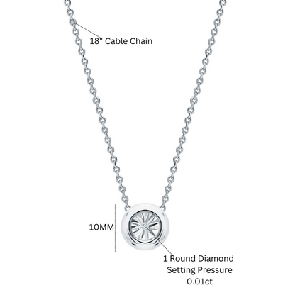14k Solid Gold Solitaire Diamond Necklace | Bezel Set Round Diamond Pendant | Dainty Birthday or Everyday Gift. Cushionblue