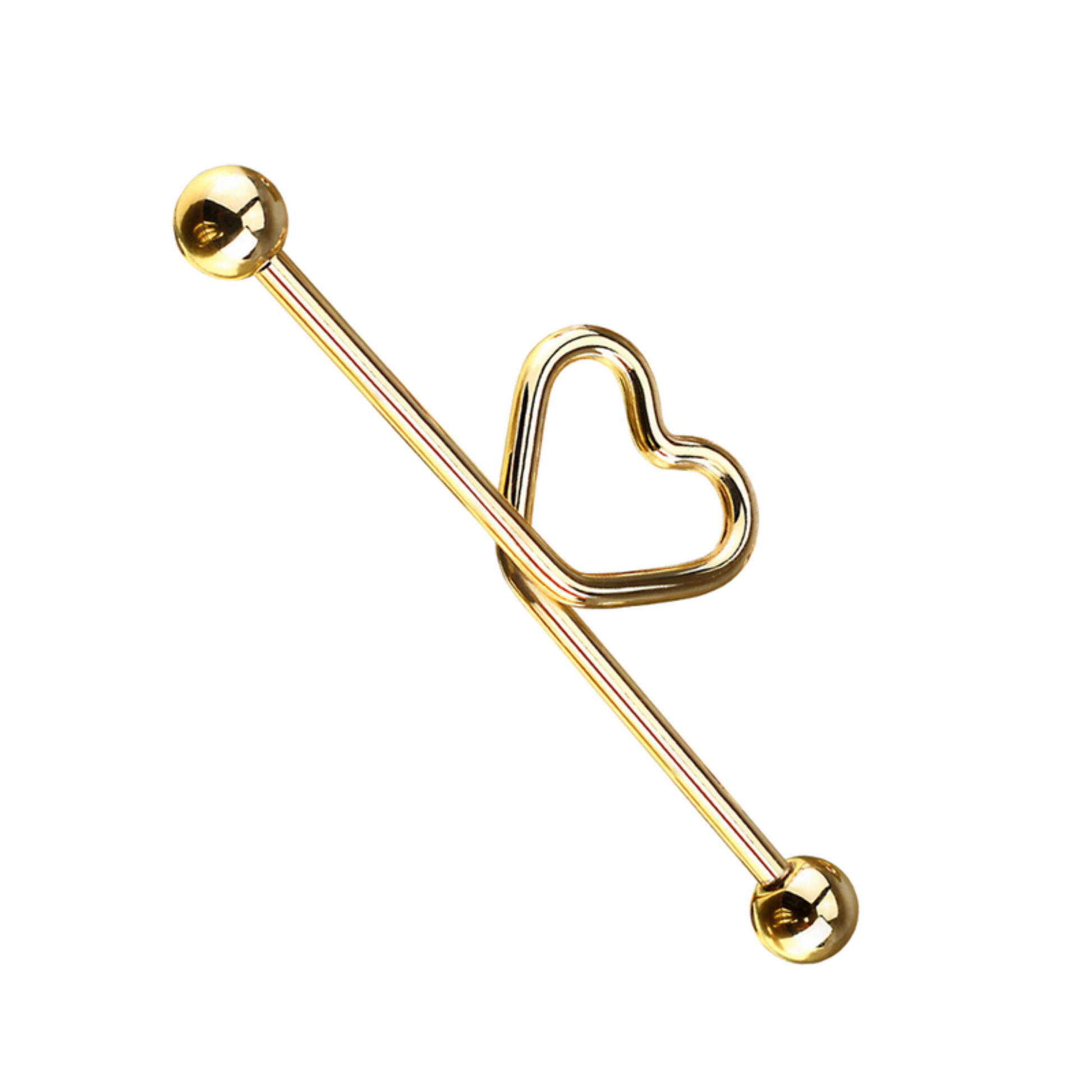 Gold heart shaped industrial piercing, Daith Earrings, industrial barbell cartilage Earring. Cushionblue