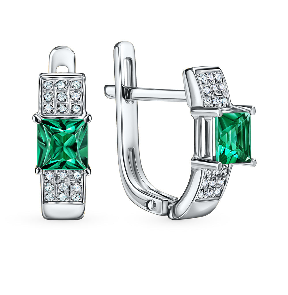 14k Solid Gold Emerald Hoop Earring. Cushionblue