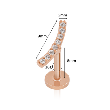14K Solid Gold Curved Helix Earring, Diamond(0.05ct) Climber Helix Piercing, Arc Cartilage Stud. Cushionblue