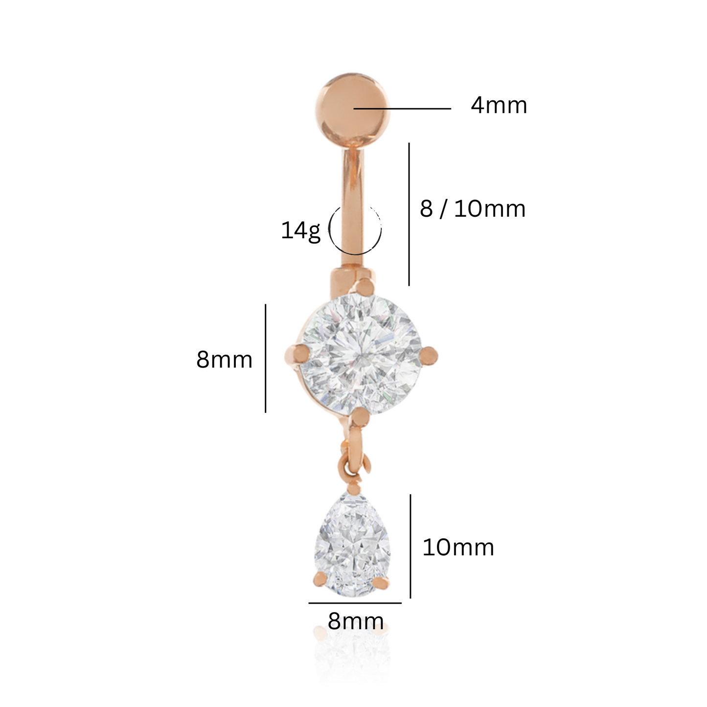 Tear Drop Belly Button Ring, Dangle Pear Shape Diamond (2.75ct) Belly, 14g Threaded. Cushionblue