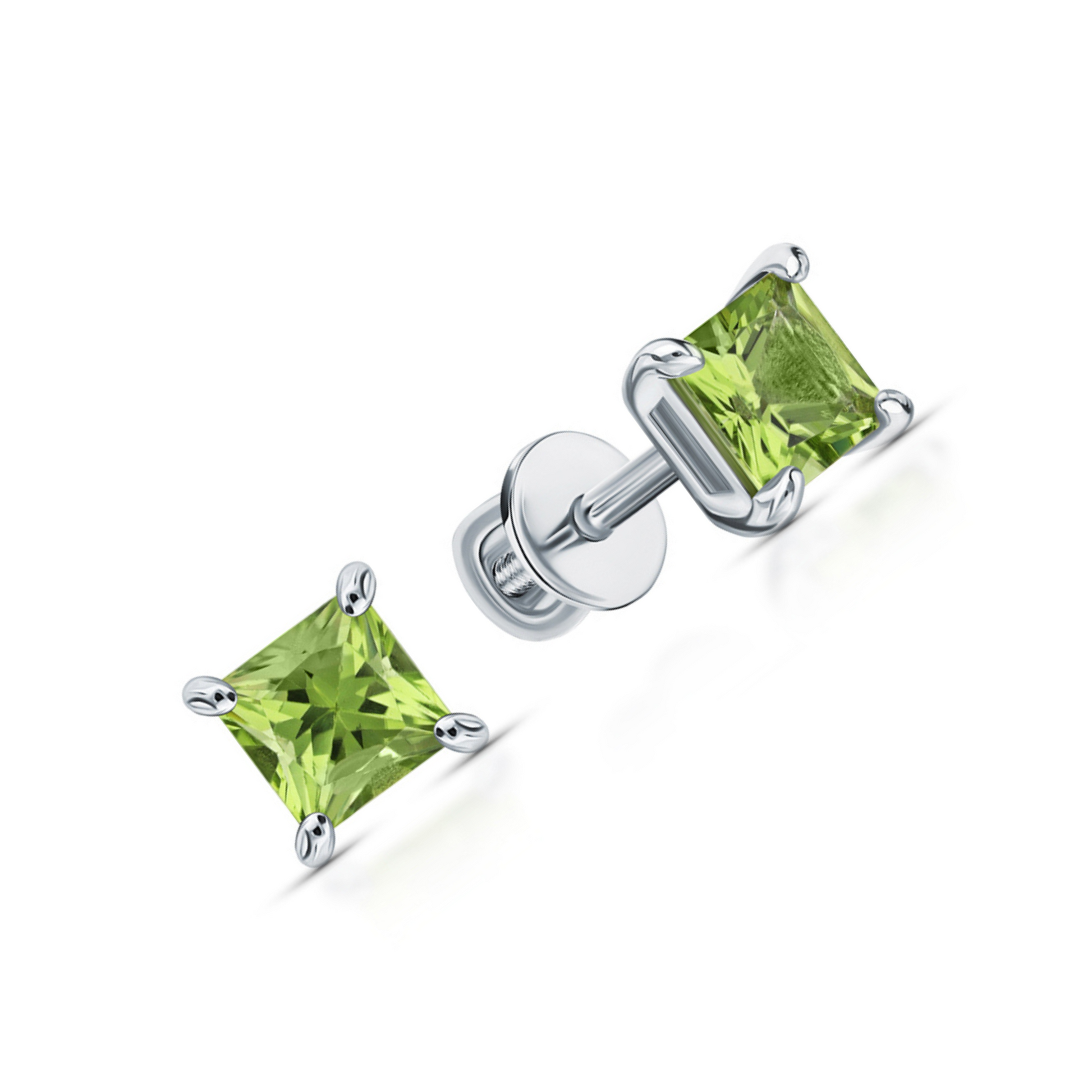 14K Gold Green Gemstone Studs | Princess Cut Chrysolite Peridot Stud Earrings |  Square Birthstone Earrings | Gift For Her. Cushionblue