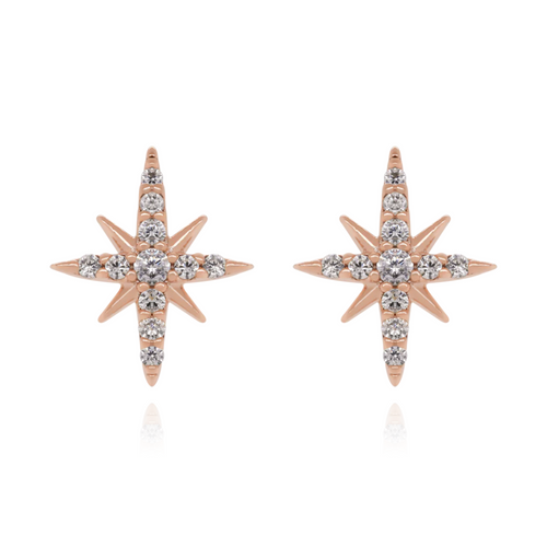 14k Gold Diamond Star Earring,Tiny Celestial North Stud,Cartilage North Star Piercing. Cushionblue