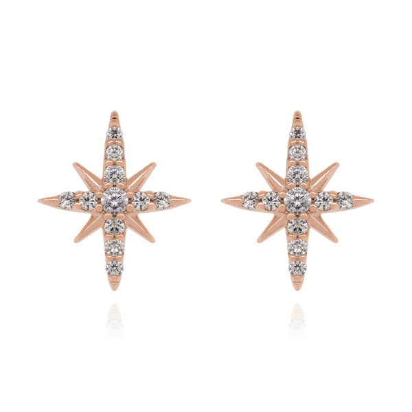 14k Gold Diamond Star Earring,Tiny Celestial North Stud,Cartilage North Star Piercing. Cushionblue
