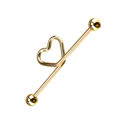 Gold heart shaped industrial piercing, Daith Earrings, industrial barbell cartilage Earring. Cushionblue