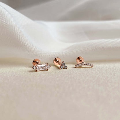 14K Solid Gold Curved Helix Earring, Diamond(0.05ct) Climber Helix Piercing, Arc Cartilage Stud. Cushionblue