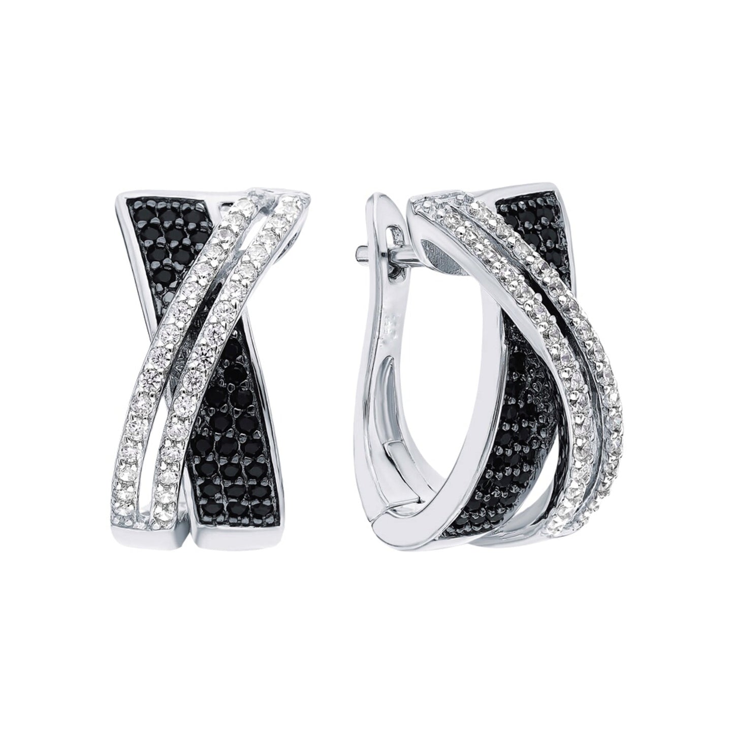 Round Black & White Diamond Hoop Earrings Cushionblue