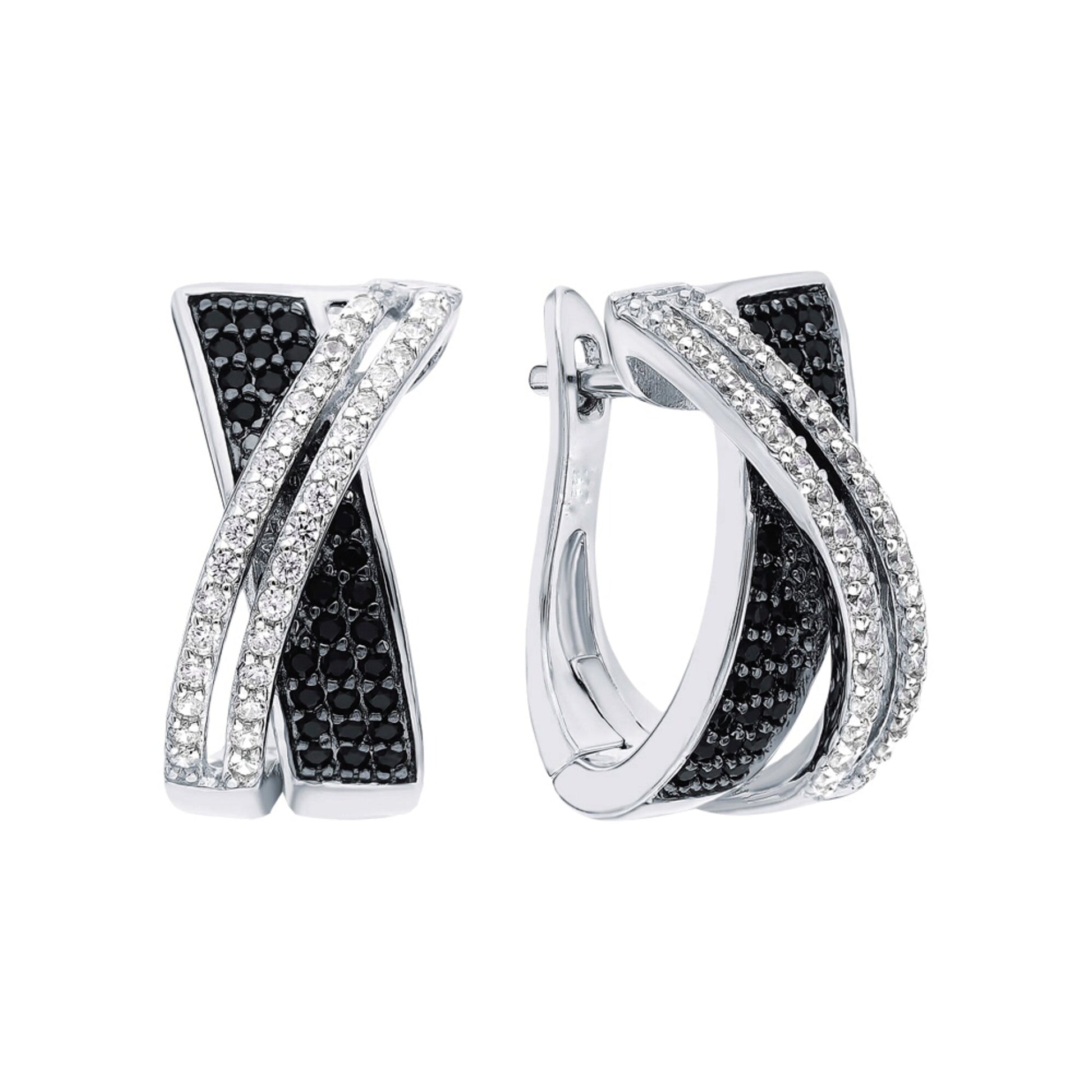 Round Black & White Diamond Hoop Earrings Cushionblue
