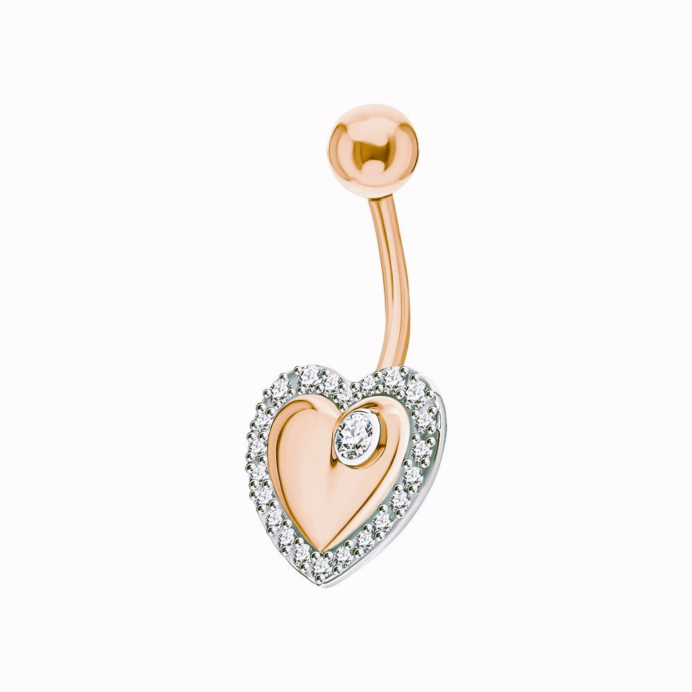 14K Gold Heart Diamond Belly Ring | Curved Navel Piercing | Floating Heart Belly Button Ring | Body Jewelry | Valentine or Anniversary Gift. cushionblue