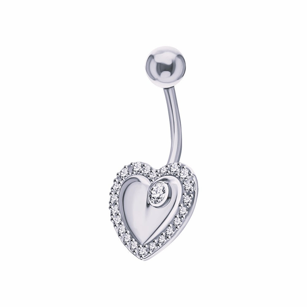 14K Gold Heart Diamond Belly Ring | Curved Navel Piercing | Floating Heart Belly Button Ring | Body Jewelry | Valentine or Anniversary Gift. cushionblue