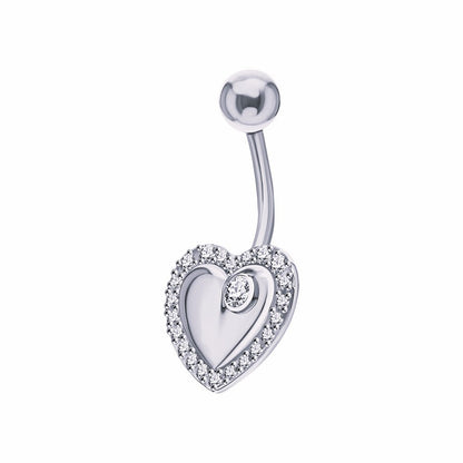 14K Gold Heart Diamond Belly Ring | Curved Navel Piercing | Floating Heart Belly Button Ring | Body Jewelry | Valentine or Anniversary Gift. cushionblue