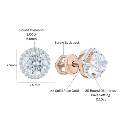 14k Gold Diamond 7.5MM Round Stud Earring. cushionblue