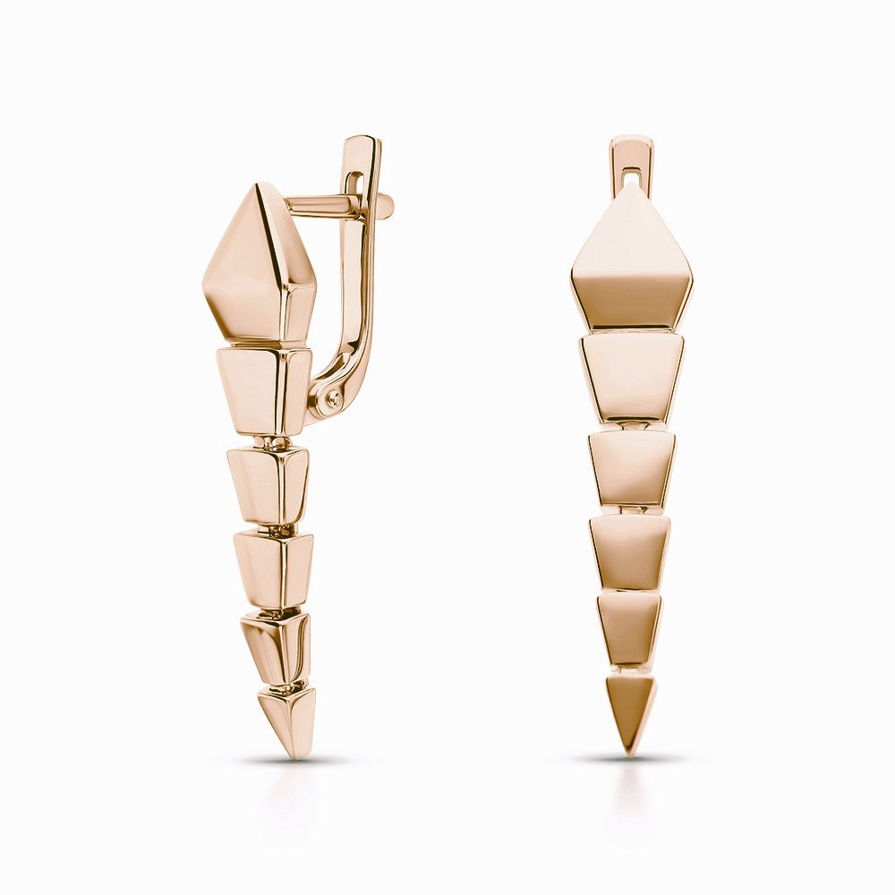 14K Gold Spike Hoop Earrings | Modern Geometric Drop with Plain Snake Dangle | Modern Jewelry for Women | Gift For Her. Cushionblue