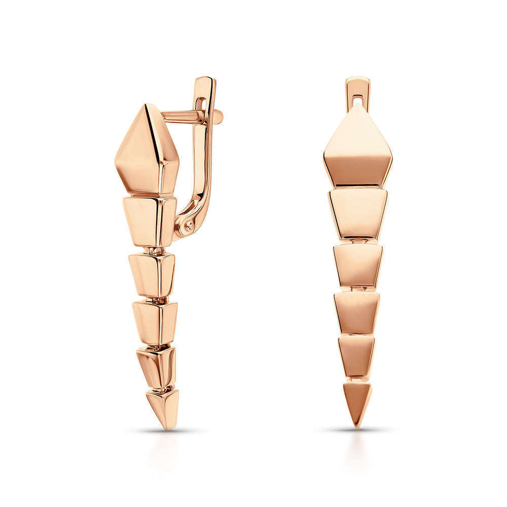 14K Gold Spike Hoop Earrings | Modern Geometric Drop with Plain Snake Dangle | Modern Jewelry for Women | Gift For Her. Cushionblue