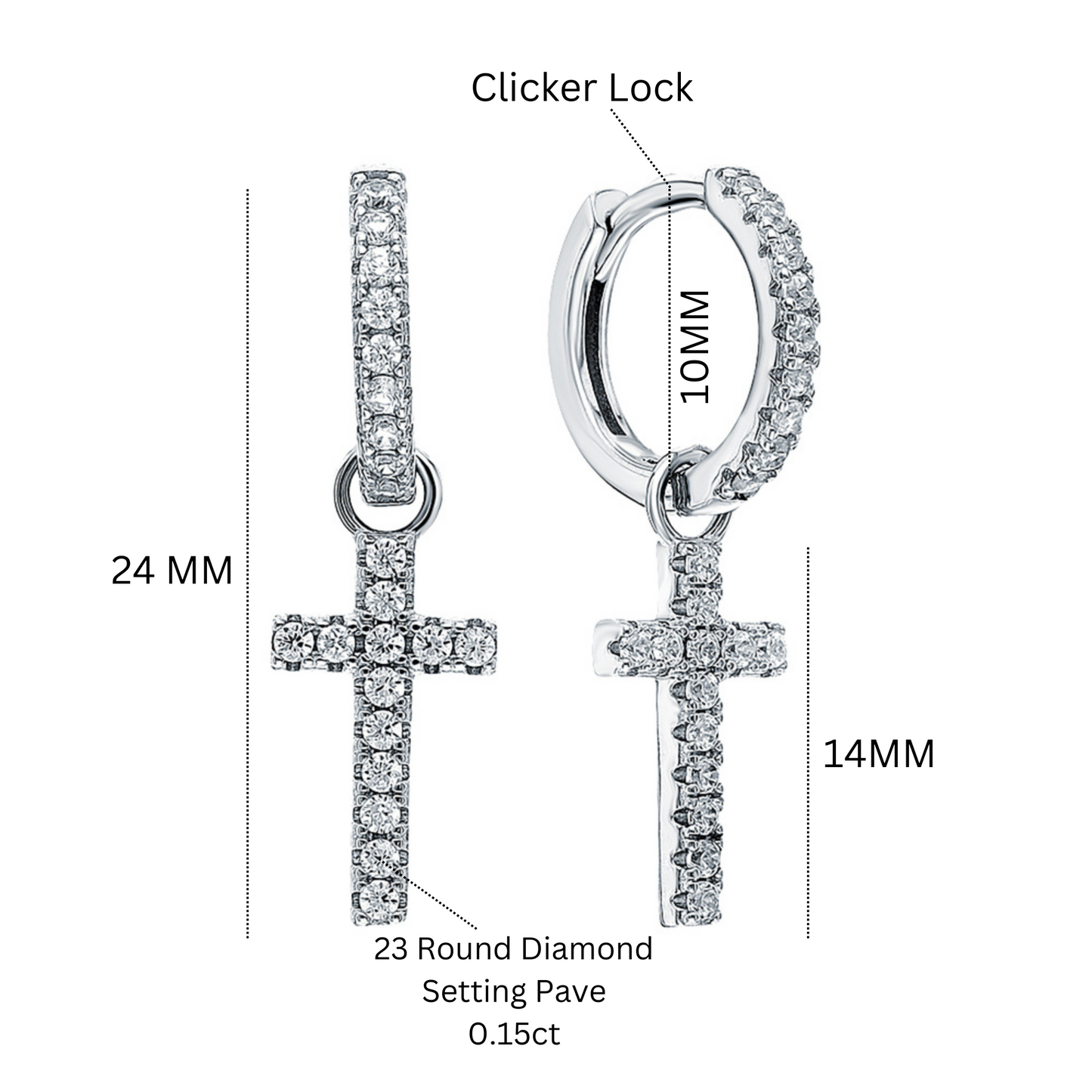 Luxury Diamond Cross Dangle Earrings – 14K Gold or Sterling Silver Huggie Hoops Cushionblue