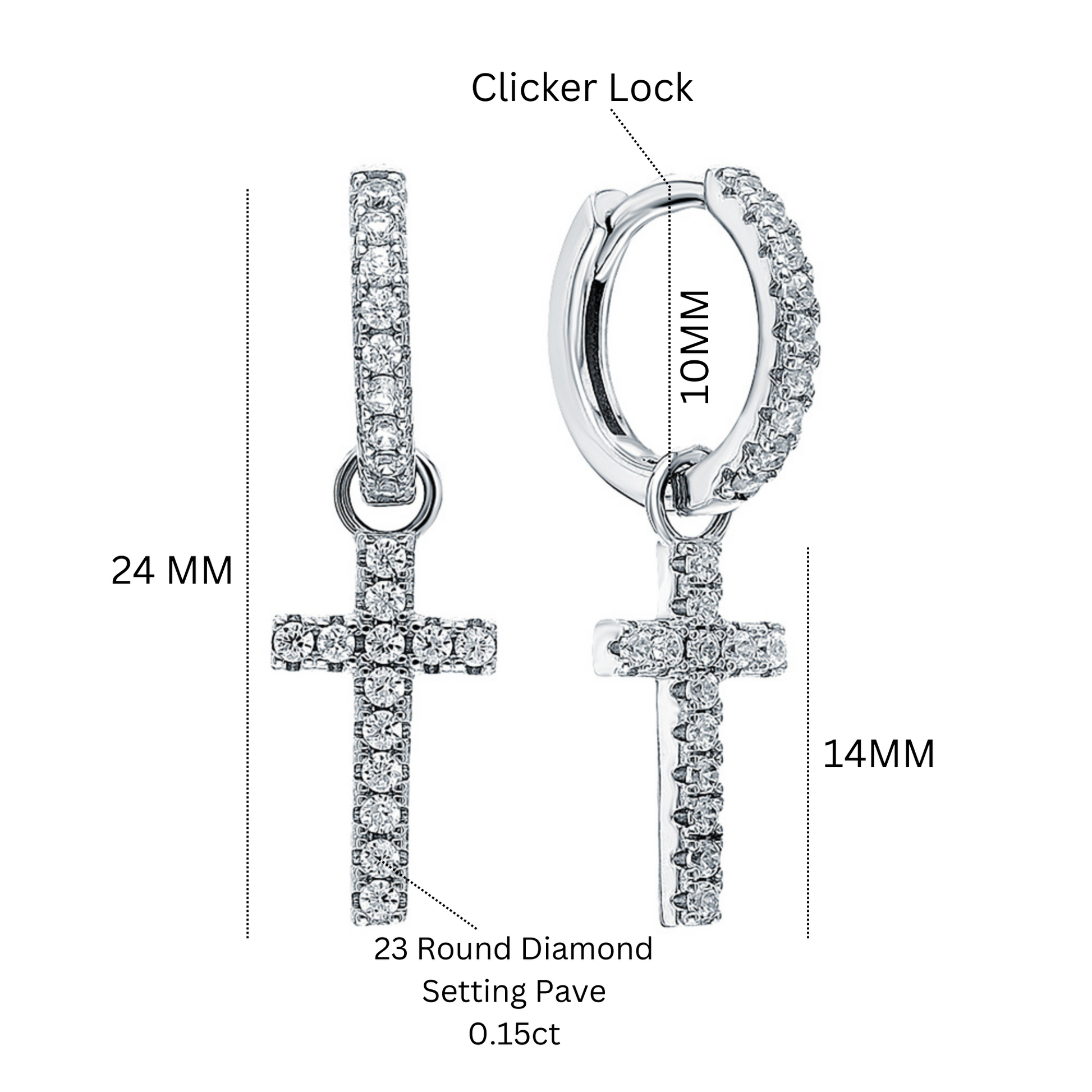 Luxury Diamond Cross Dangle Earrings – 14K Gold or Sterling Silver Huggie Hoops Cushionblue