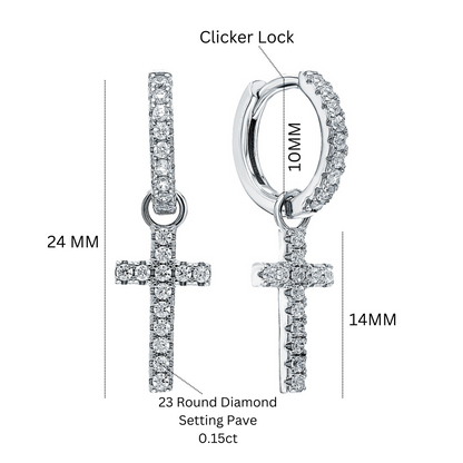 Luxury Diamond Cross Dangle Earrings – 14K Gold or Sterling Silver Huggie Hoops Cushionblue
