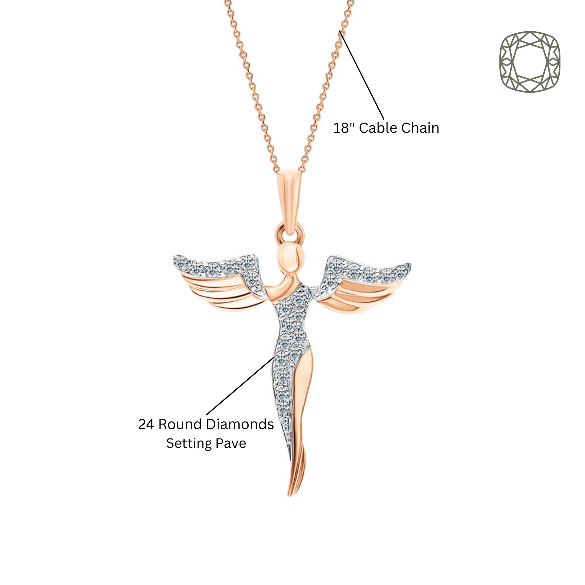Pure Soul Angel Pendant Necklace -Angel Wings Pendant- Dainty Wings Necklace - Vintage Jewelry-Guardian Engagement Gift Cushionblue