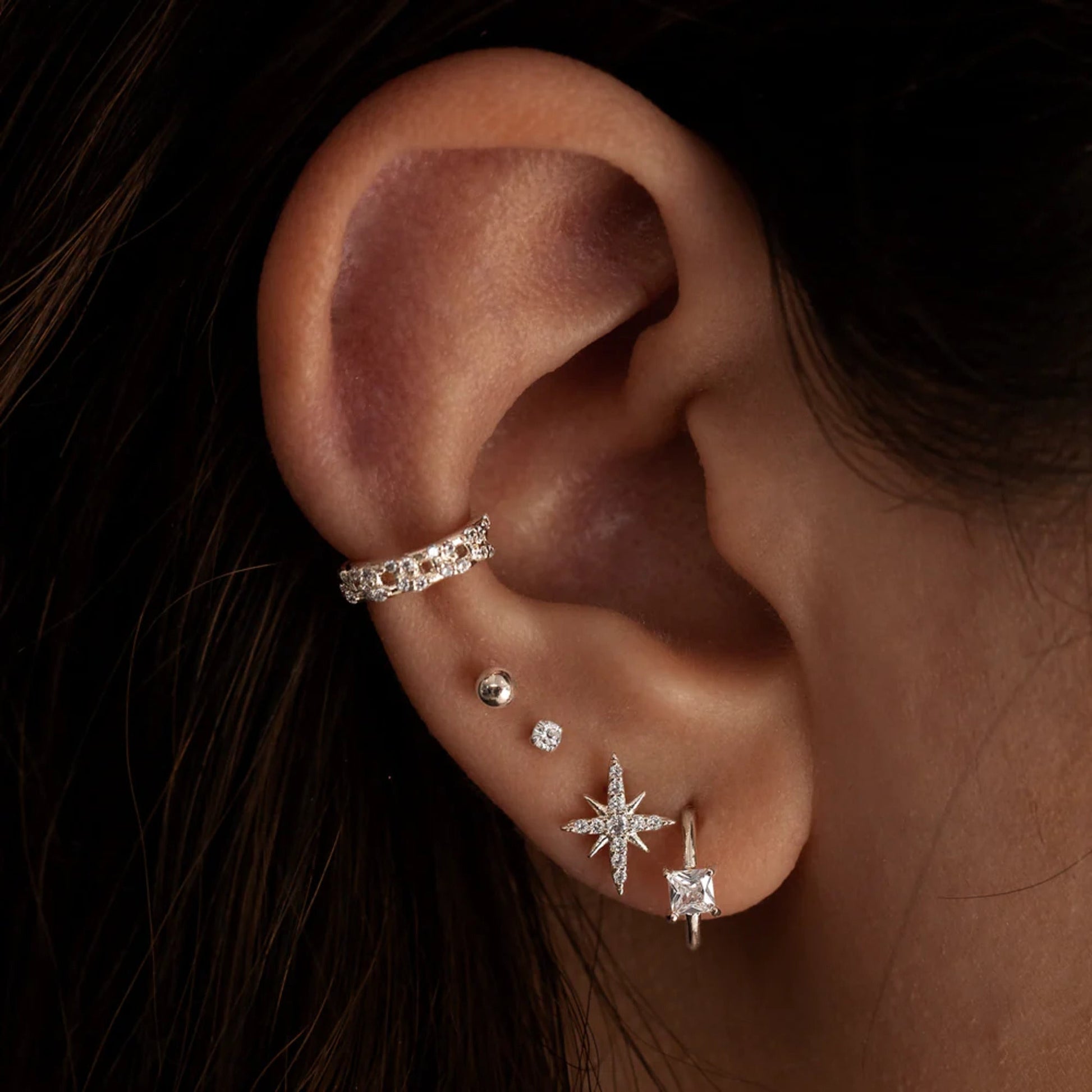 14k Gold Diamond Star Earring,Tiny Celestial North Stud,Cartilage North Star Piercing. Cushionblue