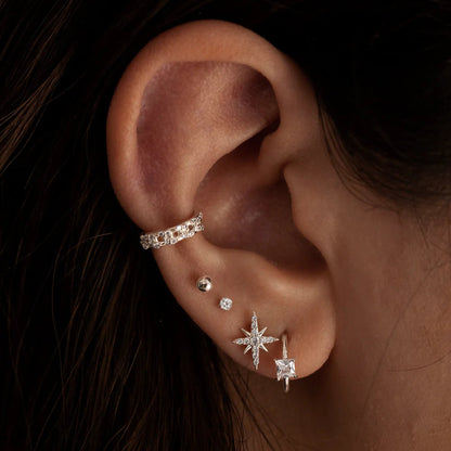14k Gold Diamond Star Earring,Tiny Celestial North Stud,Cartilage North Star Piercing. Cushionblue