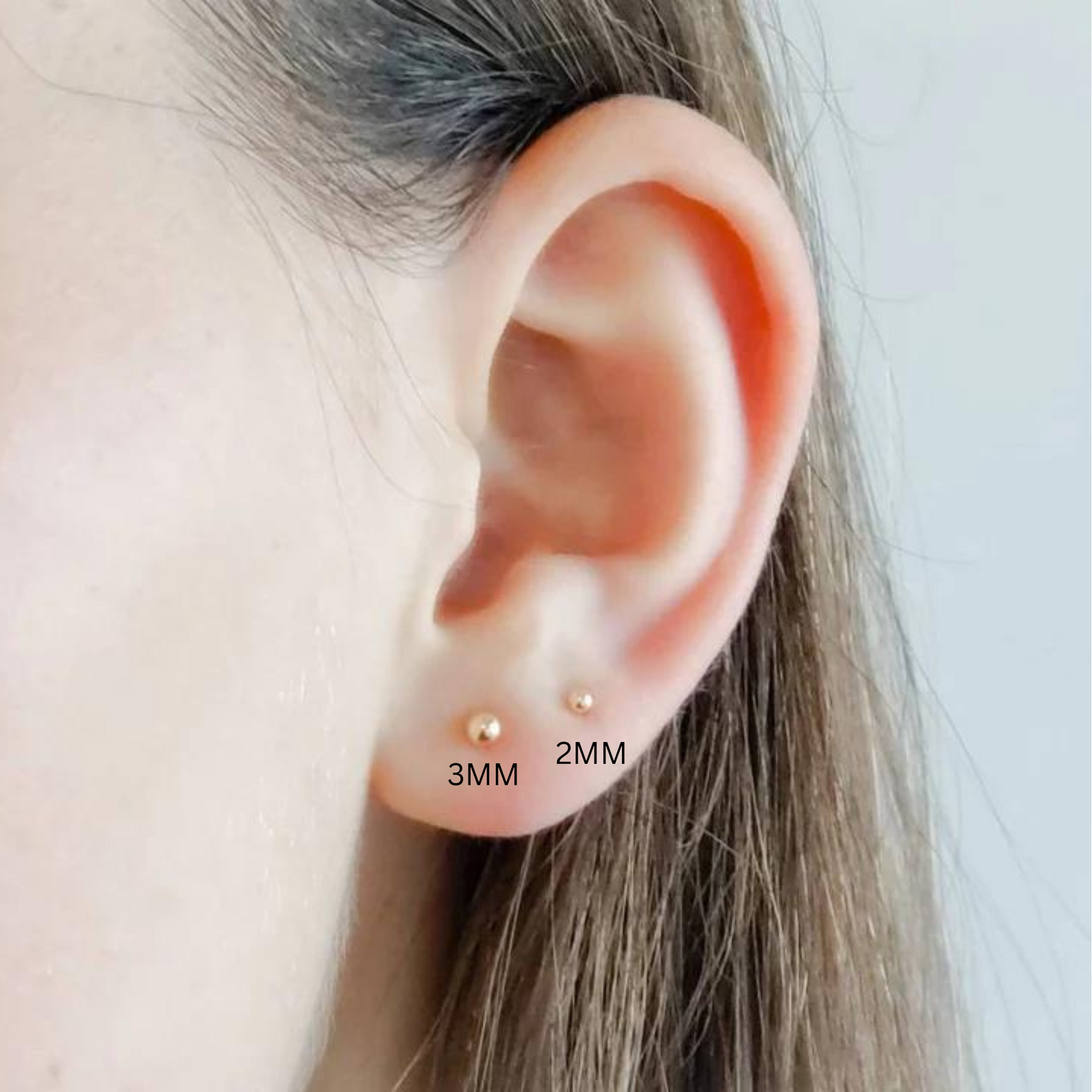 14k Gold Solid Stud, Dainty Ball Earring, Plain Ball Round Stud Earring. Cushionblue