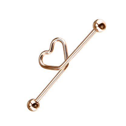 Gold heart shaped industrial piercing, Daith Earrings, industrial barbell cartilage Earring. Cushionblue