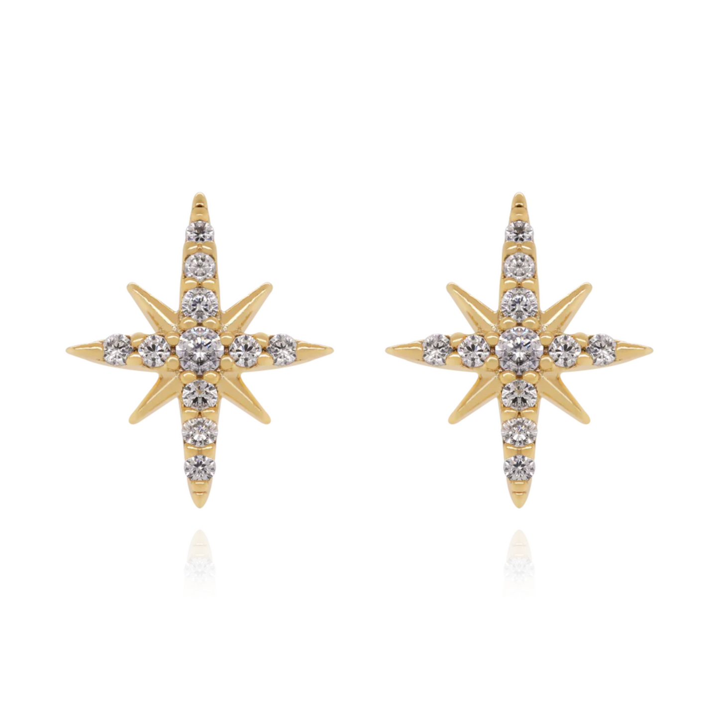 14k Gold Diamond Star Earring,Tiny Celestial North Stud,Cartilage North Star Piercing. Cushionblue