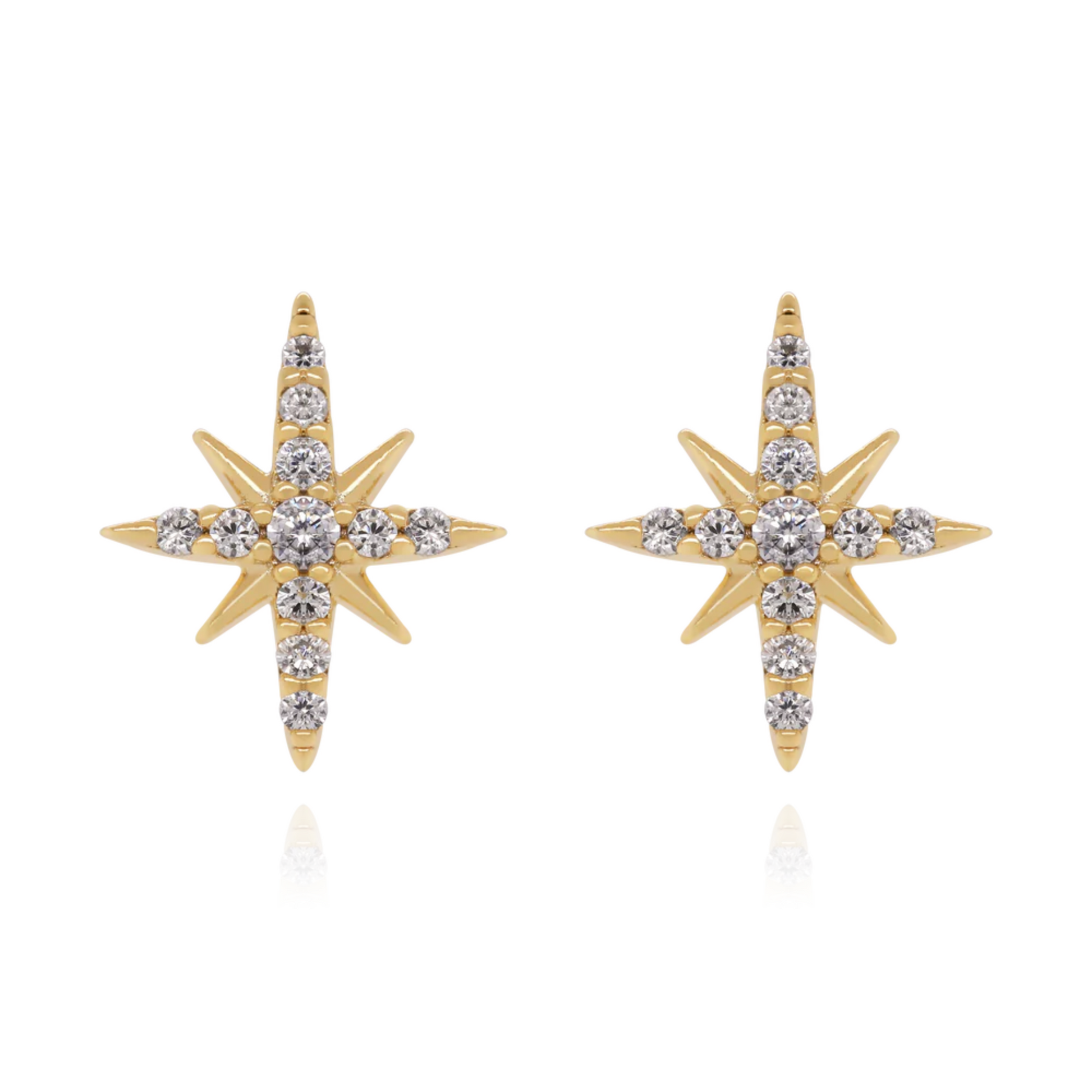 14k Gold Diamond Star Earring,Tiny Celestial North Stud,Cartilage North Star Piercing. Cushionblue