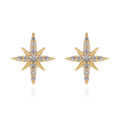 14k Gold Diamond Star Earring,Tiny Celestial North Stud,Cartilage North Star Piercing. Cushionblue