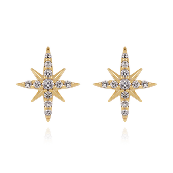 14k Gold Diamond Star Earring,Tiny Celestial North Stud,Cartilage North Star Piercing. Cushionblue