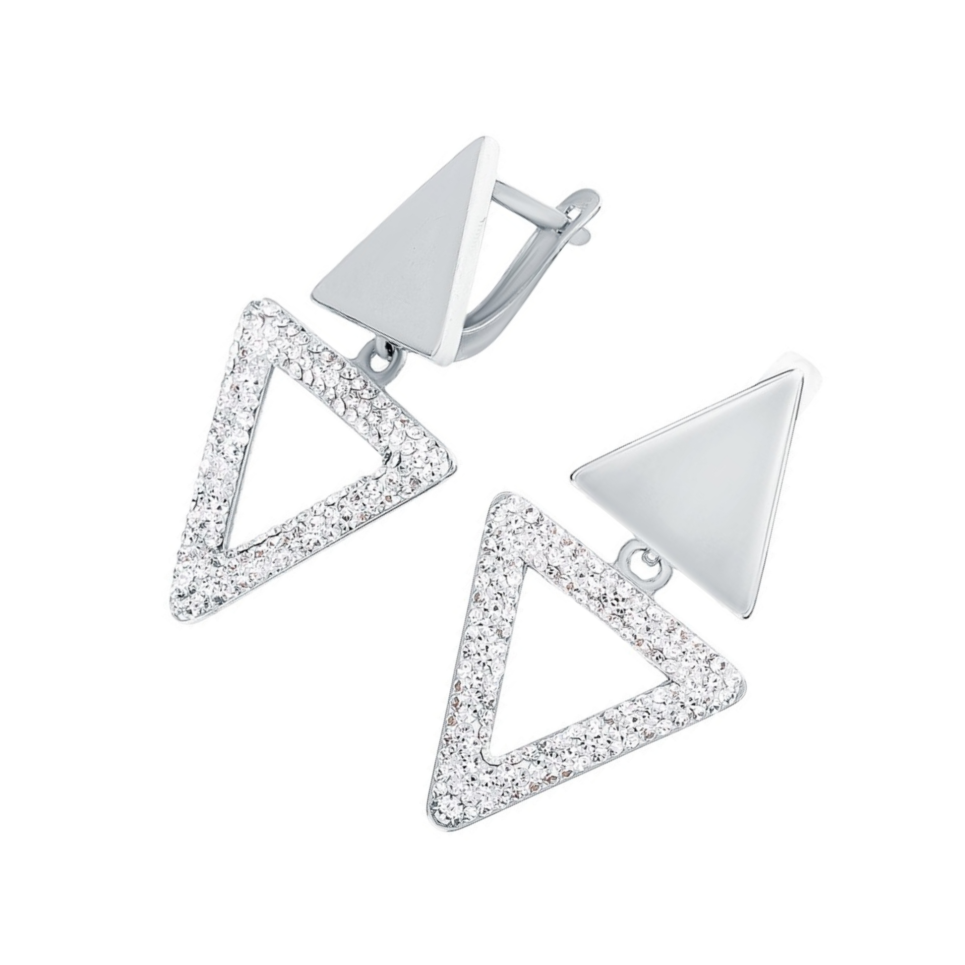 14k Gold Dangle Earring, Double Triangle Diamond. Cushionblue