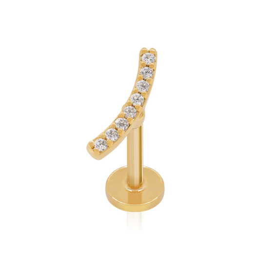 14K Solid Gold Curved Helix Earring Cushionblue