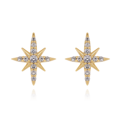 14k Gold Diamond Star Earring Cushionblue