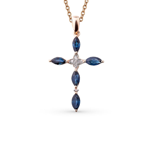 Blue Sapphire Diamond Cross Pendant Cushionblue