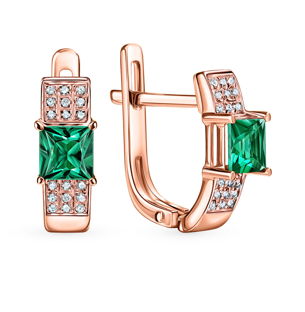 14k Solid Gold Emerald Hoop Earring. Cushionblue