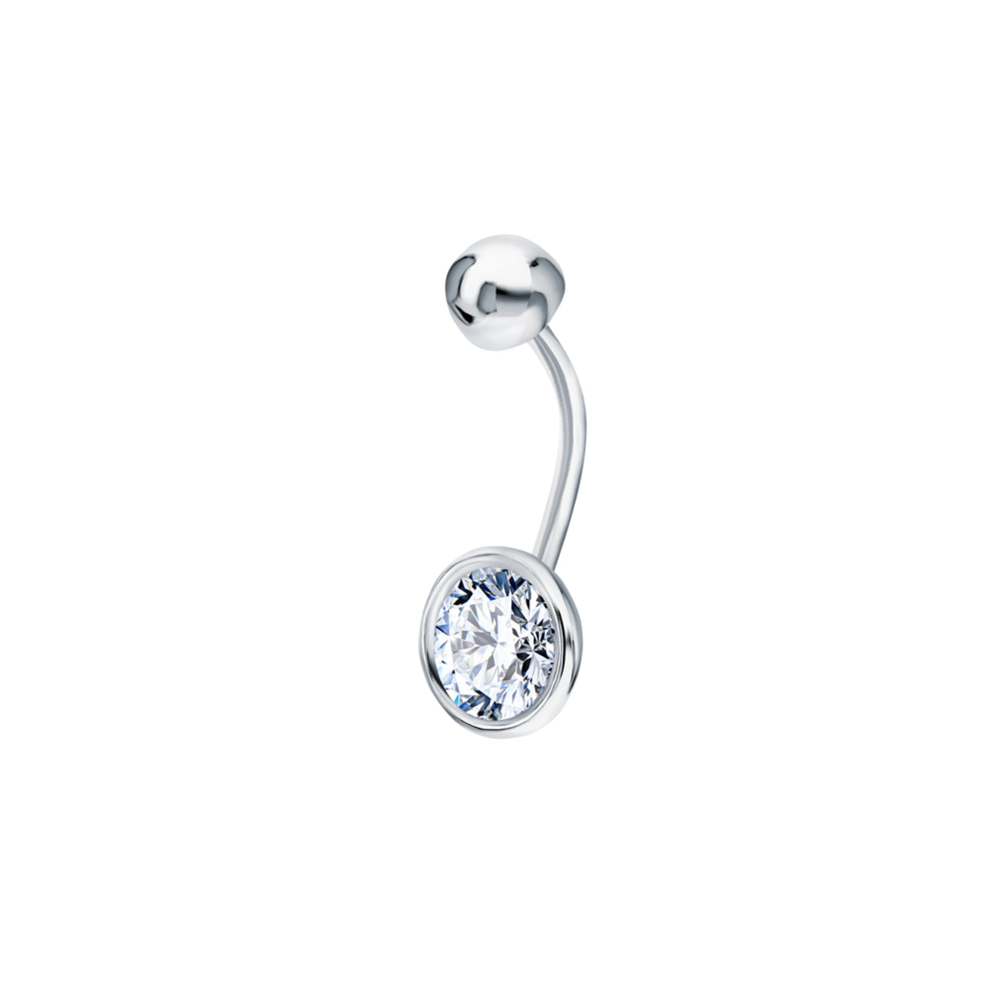 14k Gold Round Belly Ring Solitaire Belly Bar, Curved Bezel Diamond (0.70ct). Cushionblue
